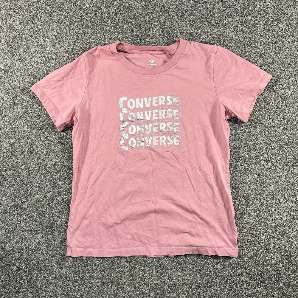 Converse Womens Medium Pink Spell Out Logo Graphic Short Sleeve T Shirt
